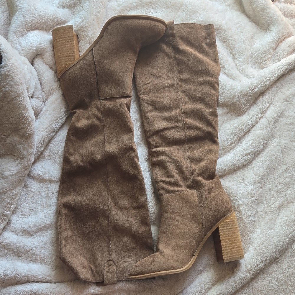 Brown Suede Knee-High Boots